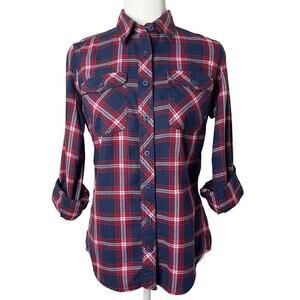 Duluth Women's Crosscut Wicking Flannel Shirt XS Red & Blue Plaid Long Sleeve